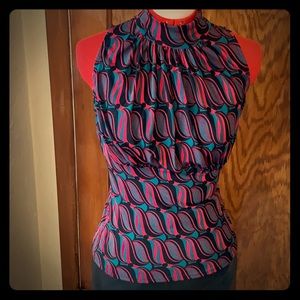 Bisou Bisou pink teal top sleeveless feather Y2K